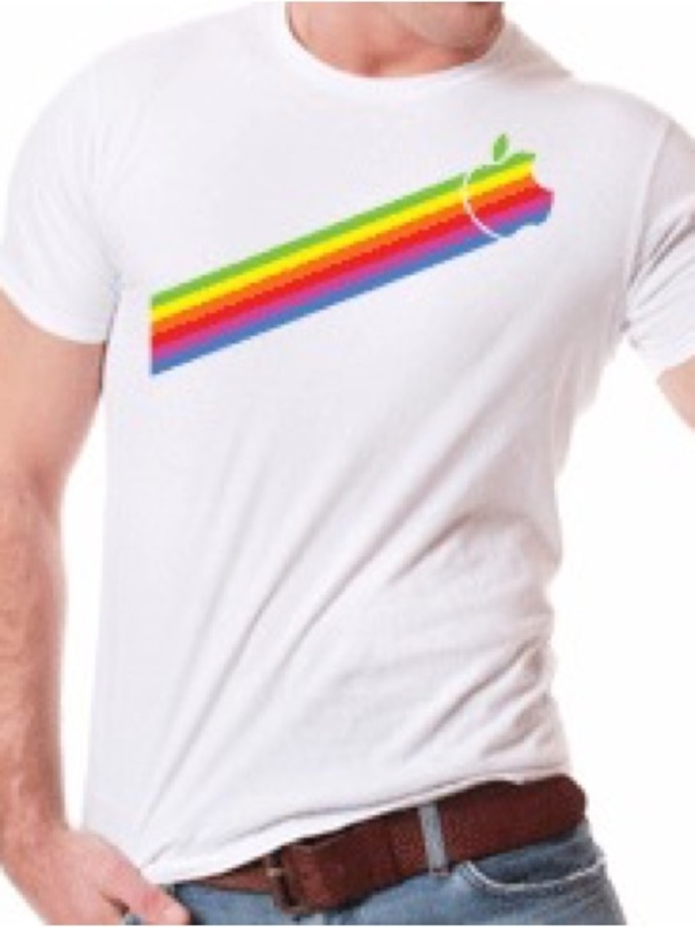 APPLE White Short-Sleeve Tee with Rainbow LGBT+ Stripe Logo size S. Unisex